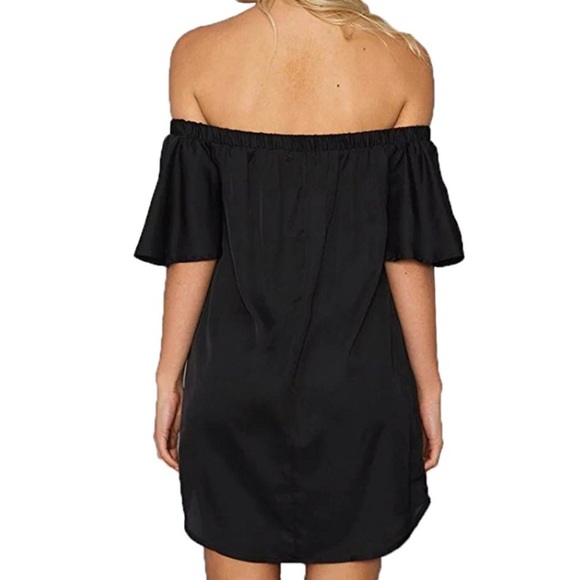 Black Off Shoulder Floral Print Black Mini Dress - Picture 2 of 7